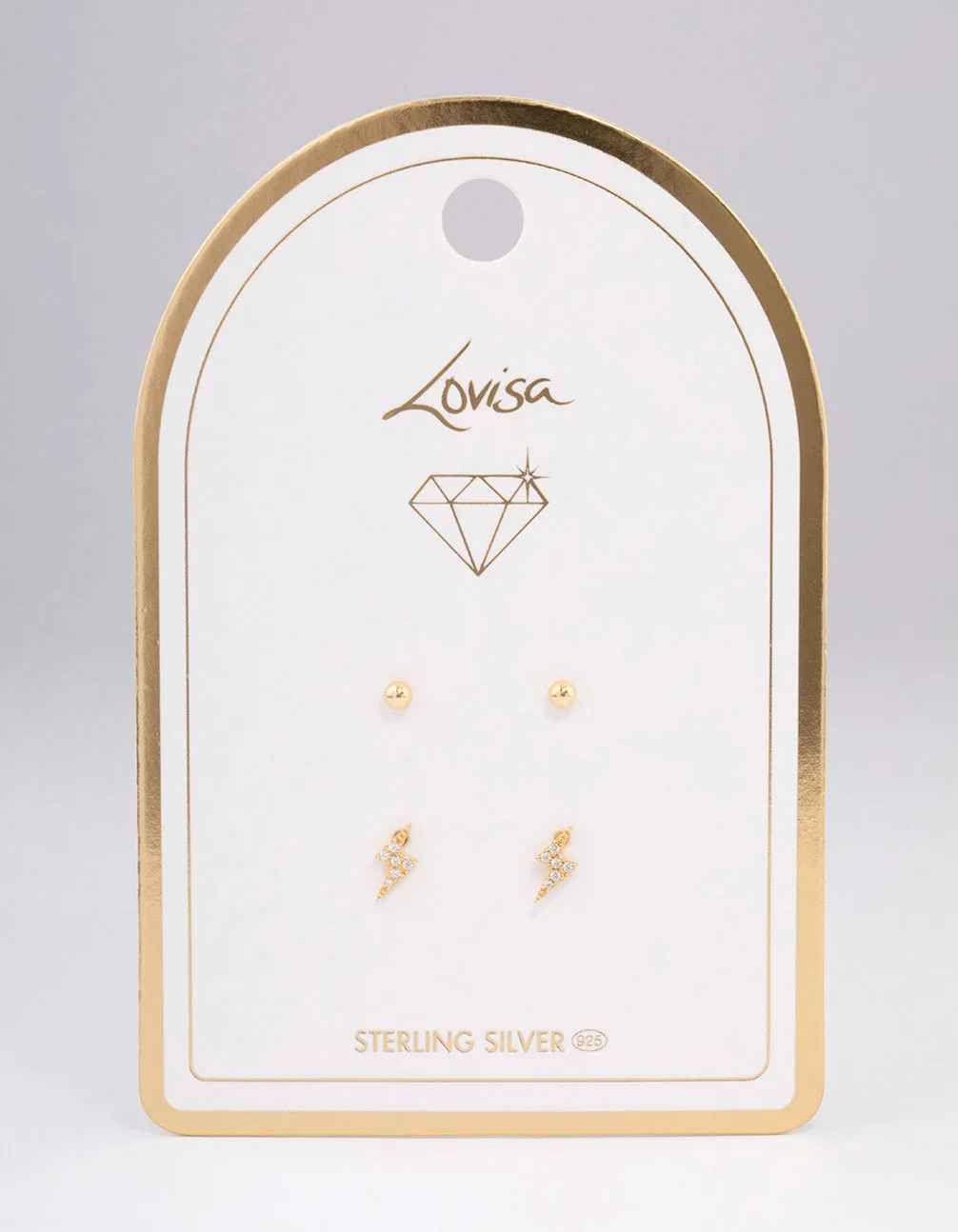 Gold Plated Sterling Silver Diamante Lightning Bolt Earring Pack
