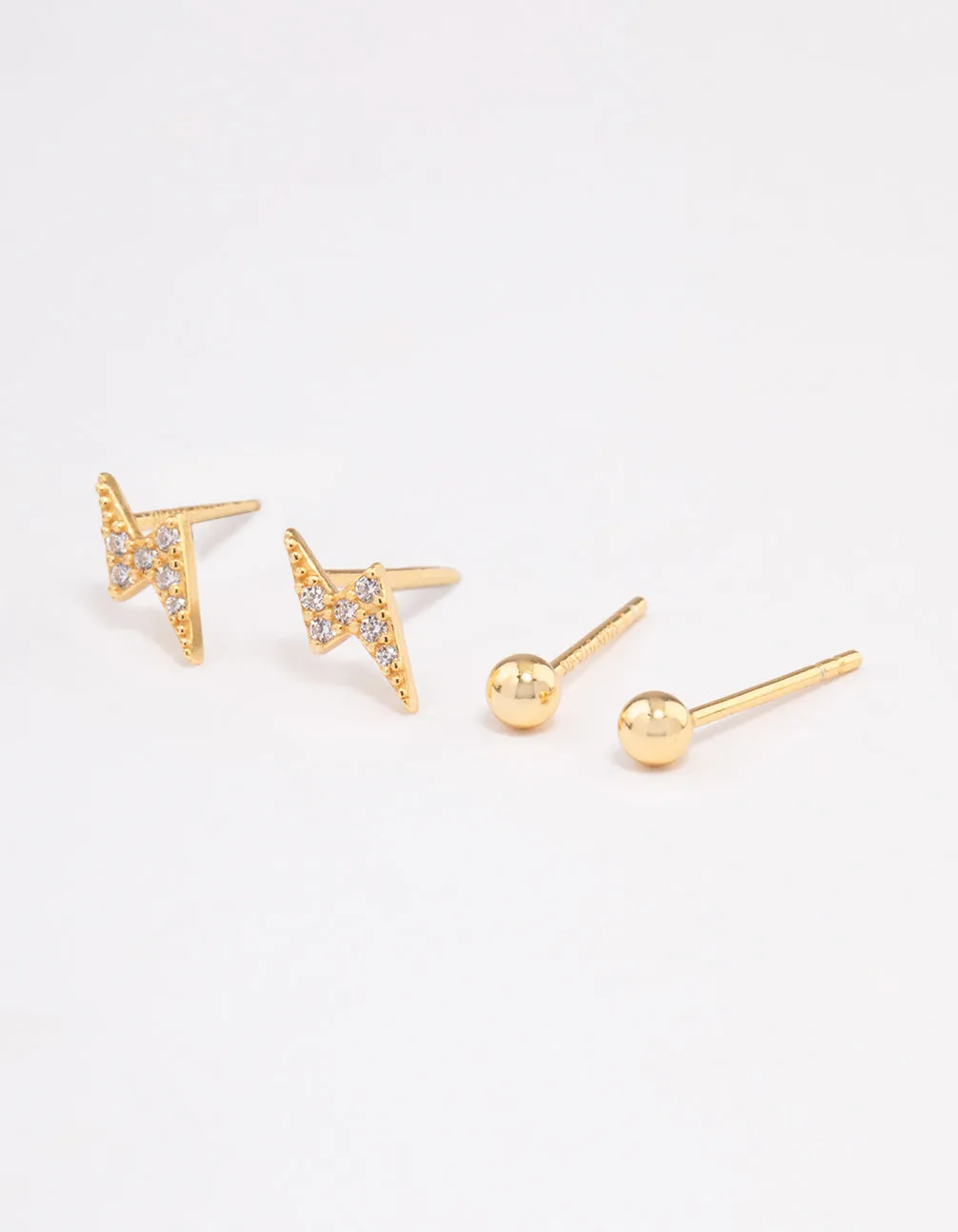 Gold Plated Sterling Silver Diamante Lightning Bolt Earring Pack