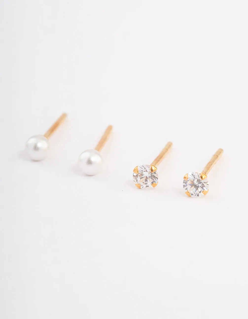 Gold Plated Sterling Silver Pearl & Diamante Stud Earring Pack