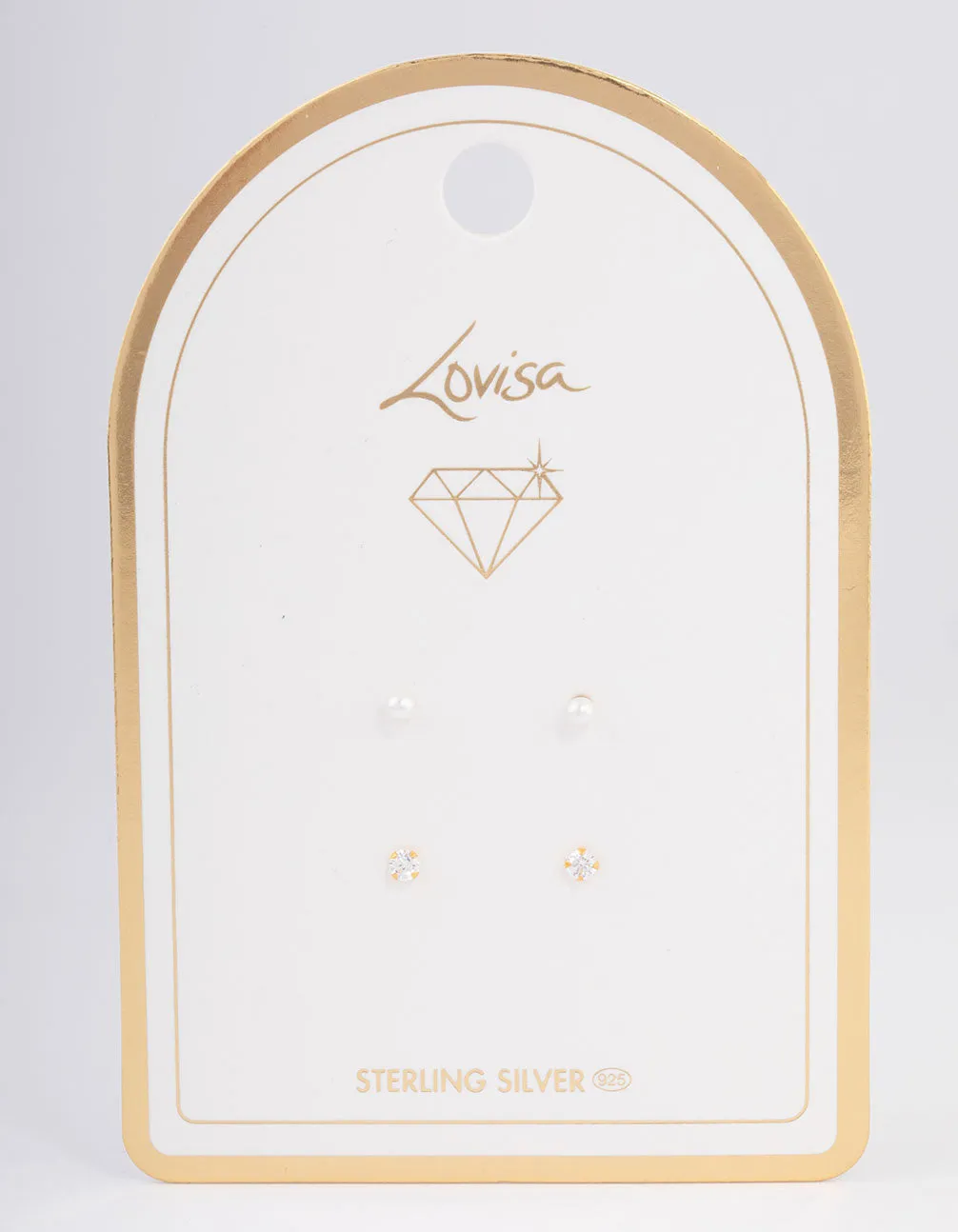 Gold Plated Sterling Silver Pearl & Diamante Stud Earring Pack
