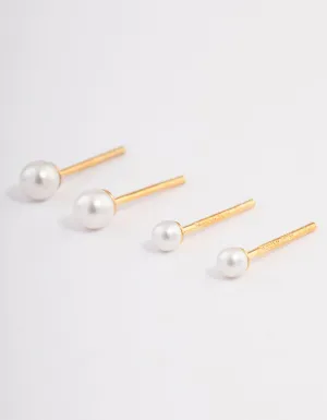 Gold Plated Sterling Silver Pearl Stud Earring Pack
