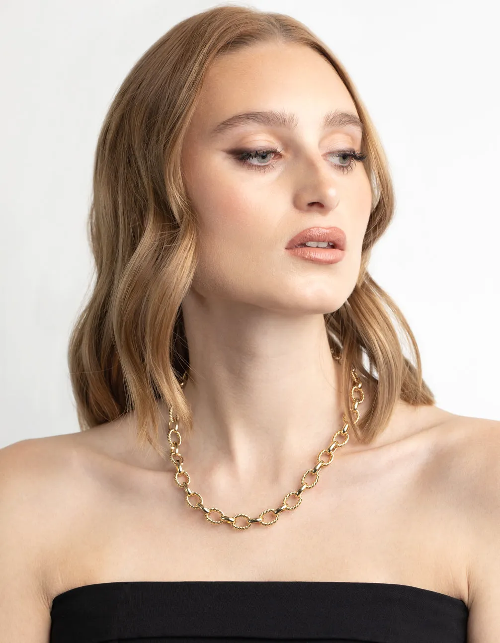 Gold Plated Textured Oval Layered Necklace