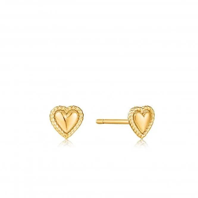 Gold Rope Heart Stud Earrings E036-02G