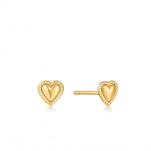 Gold Rope Heart Stud Earrings E036-02G