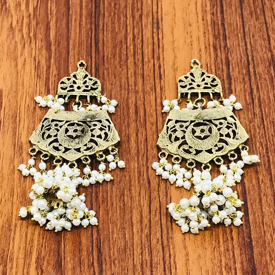 Golden Dangle Earrings With Small Pearls