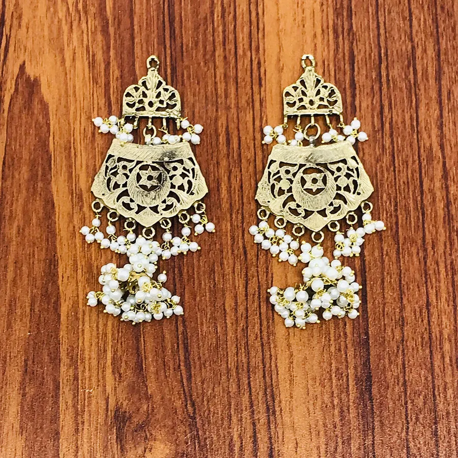 Golden Dangle Earrings With Small Pearls