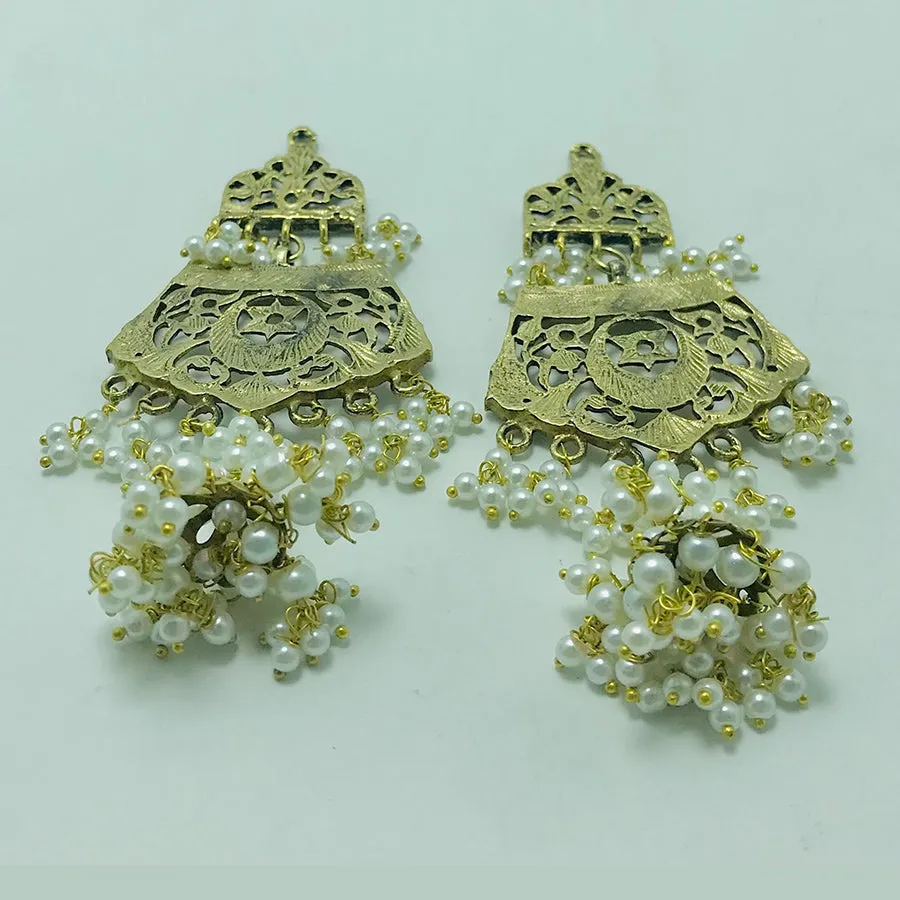 Golden Dangle Earrings With Small Pearls