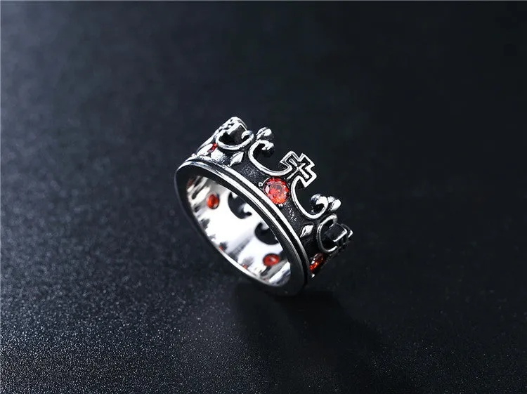 Gothic Titanium Retro Ring with Zircon Gem for Men and Women