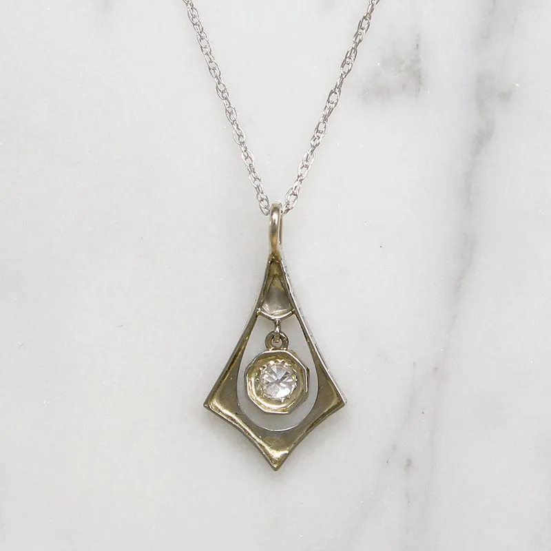 Graceful Deco Pendant with Diamond Dangle