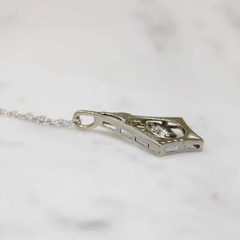 Graceful Deco Pendant with Diamond Dangle