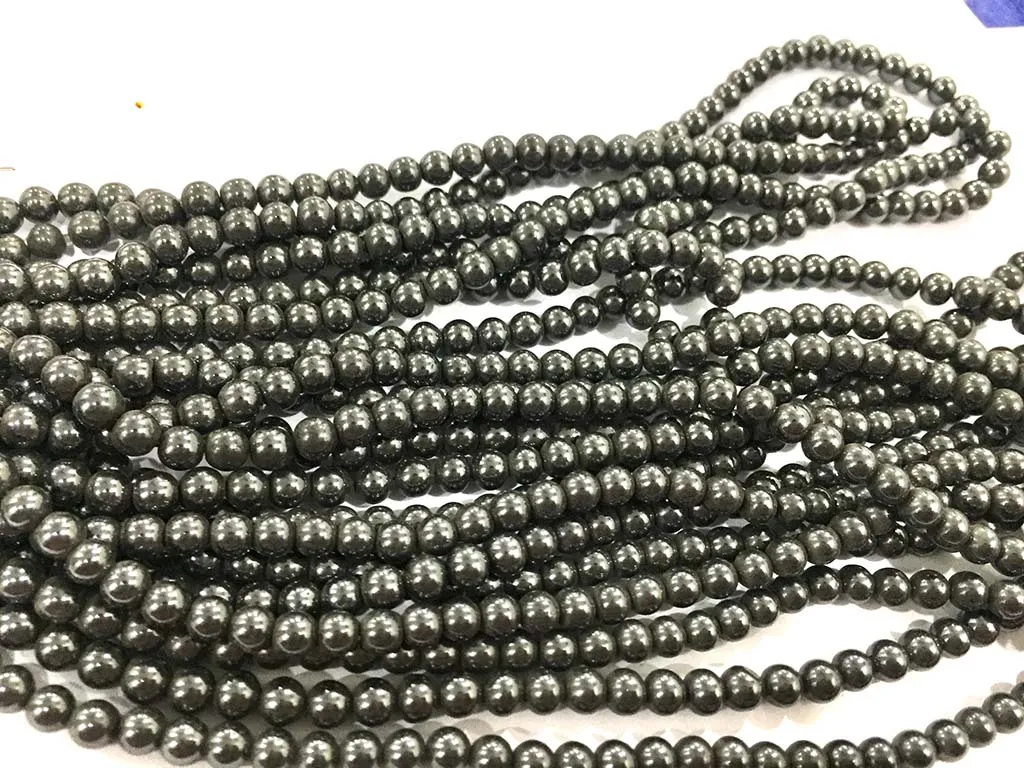 Gun Metal Gray Circular Glass Beads- 6 mm