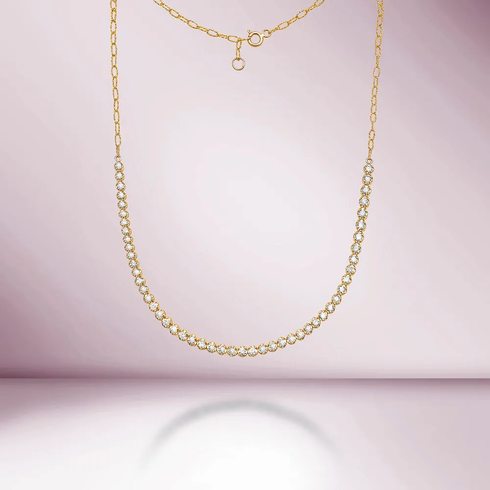 HalfWay Diamond Tennis Necklace (3.00 ct.) Buttercup Setting in 14K Gold, Choker Necklace