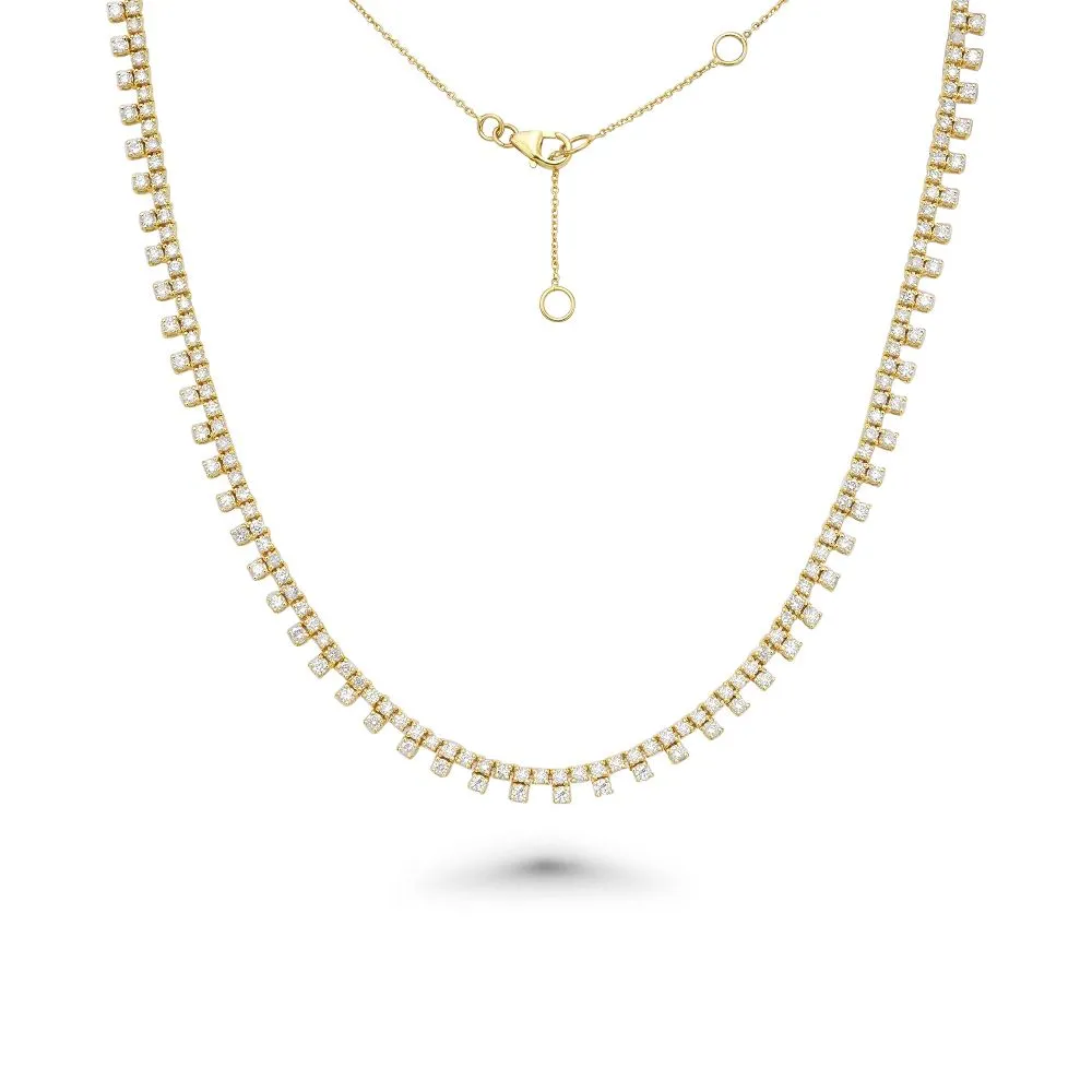HalfWay Diamond Tennis Necklace (5.75 ct.) 4-Prongs Setting in 14K Gold