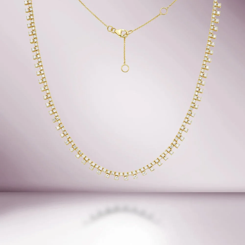 HalfWay Diamond Tennis Necklace (5.75 ct.) 4-Prongs Setting in 14K Gold