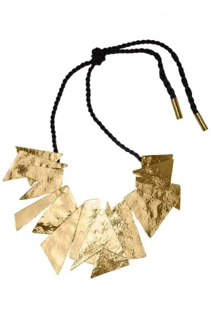 Hammered Brass Buffed Geometric Necklace
