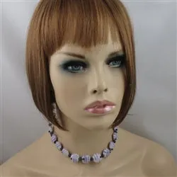 Handmade Artisan Bead  Necklace Amethyst and White Swirled