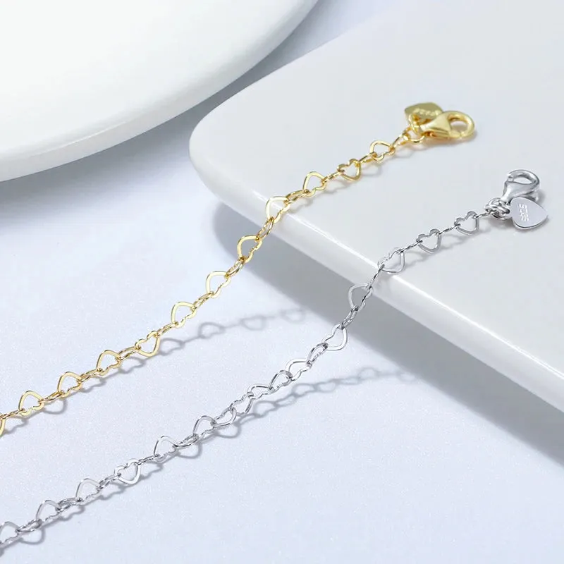 Heart Chain Anklets, 2mm (14k Gold Plated | 925 Sterling Silver )