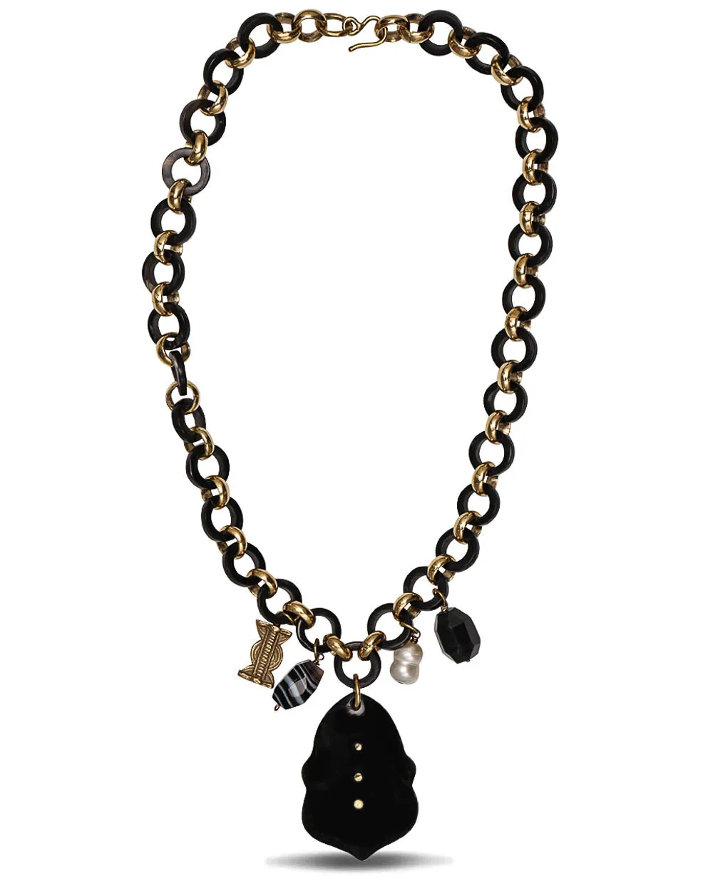 Horn and Gold Chain Link Charms Statement Necklace