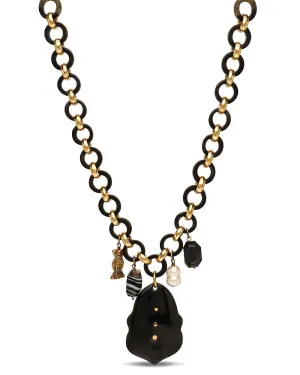 Horn and Gold Chain Link Charms Statement Necklace