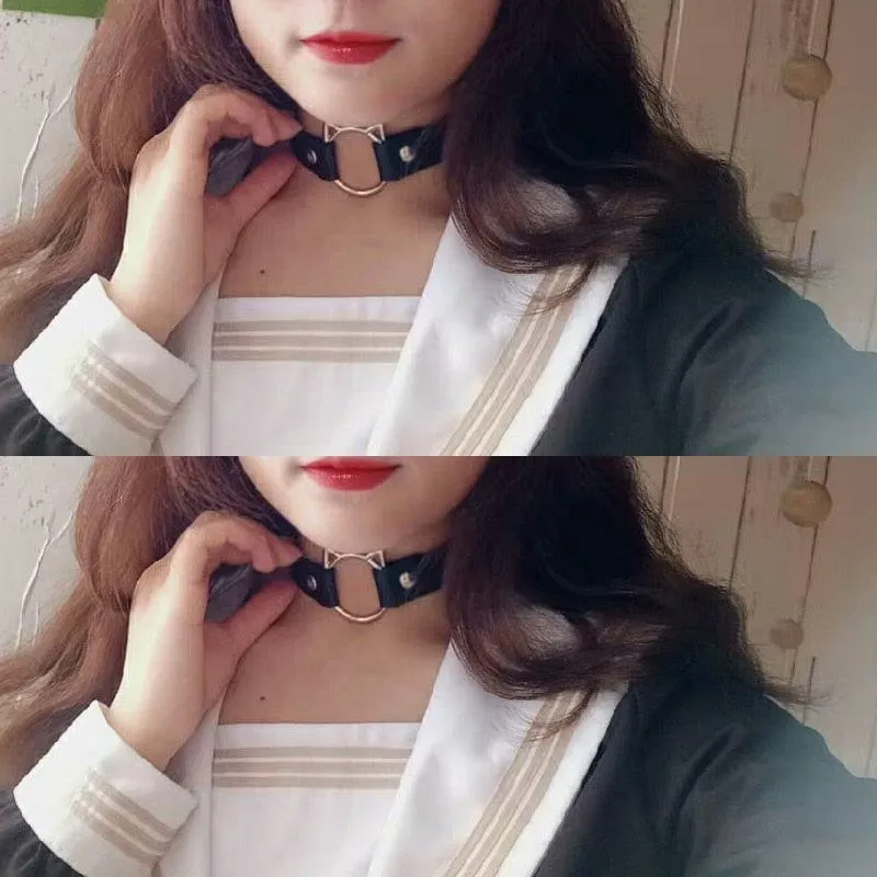 Hot Punk Harajuku Collar Choker Necklace Kit head PU Leather Choker Punk Goth  Handmade Neck Bracelet animal Jewelry wholesale