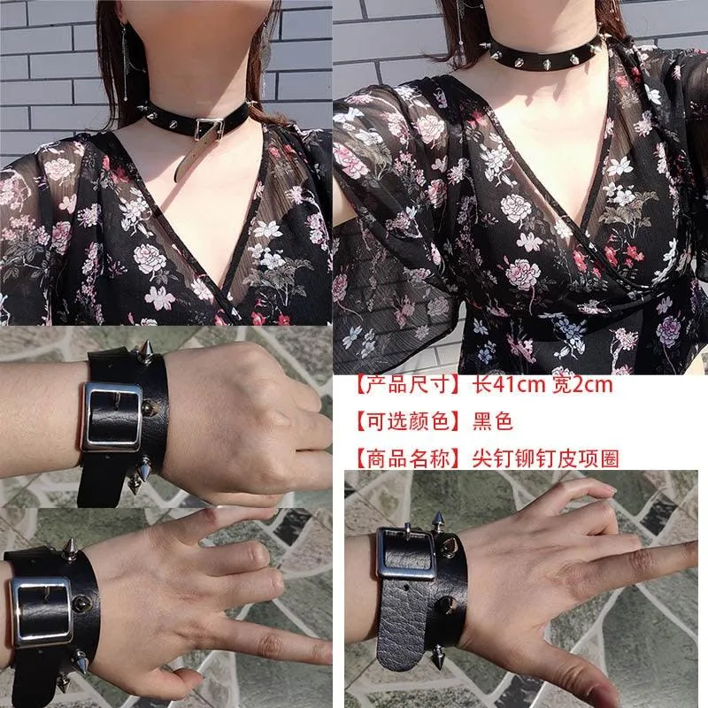 Hot Punk Harajuku Collar Choker Necklace Kit head PU Leather Choker Punk Goth  Handmade Neck Bracelet animal Jewelry wholesale