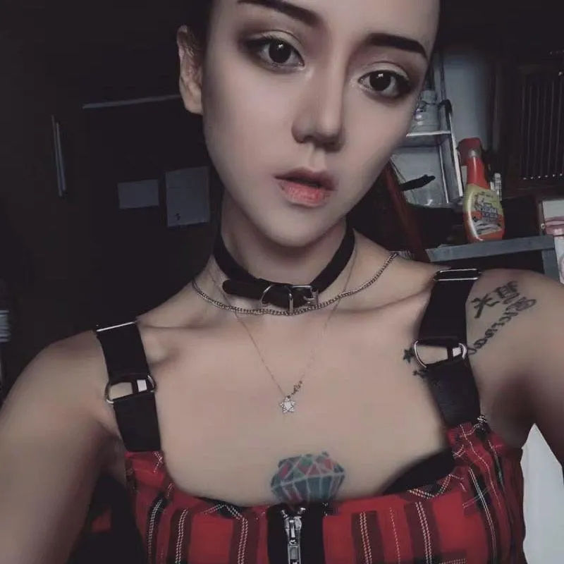 Hot Punk Harajuku Collar Choker Necklace Kit head PU Leather Choker Punk Goth  Handmade Neck Bracelet animal Jewelry wholesale