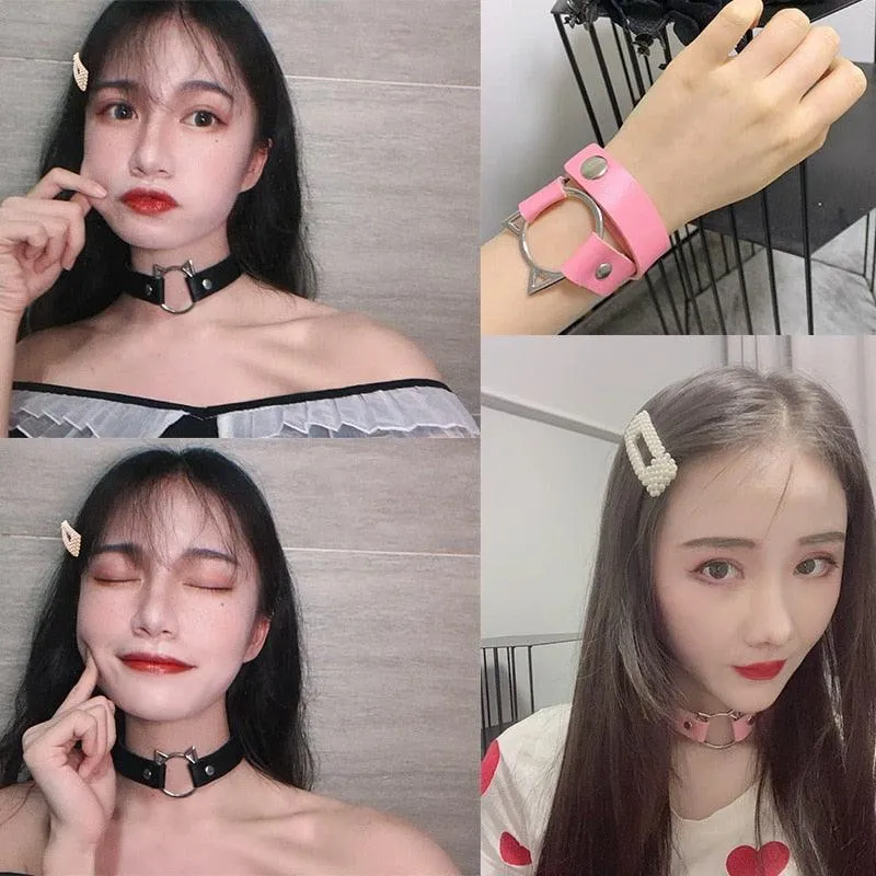 Hot Punk Harajuku Collar Choker Necklace Kit head PU Leather Choker Punk Goth  Handmade Neck Bracelet animal Jewelry wholesale