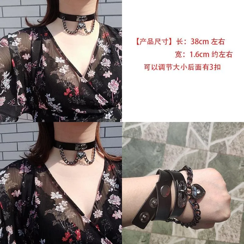 Hot Punk Harajuku Collar Choker Necklace Kit head PU Leather Choker Punk Goth  Handmade Neck Bracelet animal Jewelry wholesale