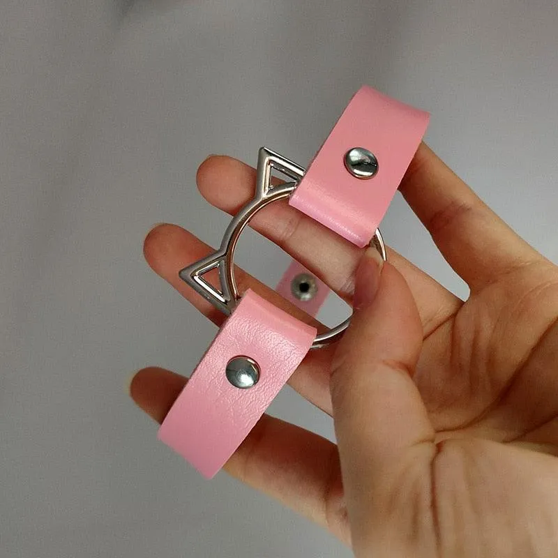 Hot Punk Harajuku Collar Choker Necklace Kit head PU Leather Choker Punk Goth  Handmade Neck Bracelet animal Jewelry wholesale