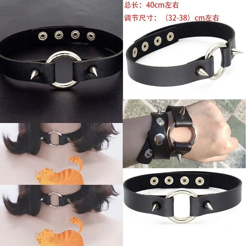 Hot Punk Harajuku Collar Choker Necklace Kit head PU Leather Choker Punk Goth  Handmade Neck Bracelet animal Jewelry wholesale