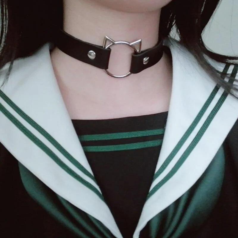 Hot Punk Harajuku Collar Choker Necklace Kit head PU Leather Choker Punk Goth  Handmade Neck Bracelet animal Jewelry wholesale