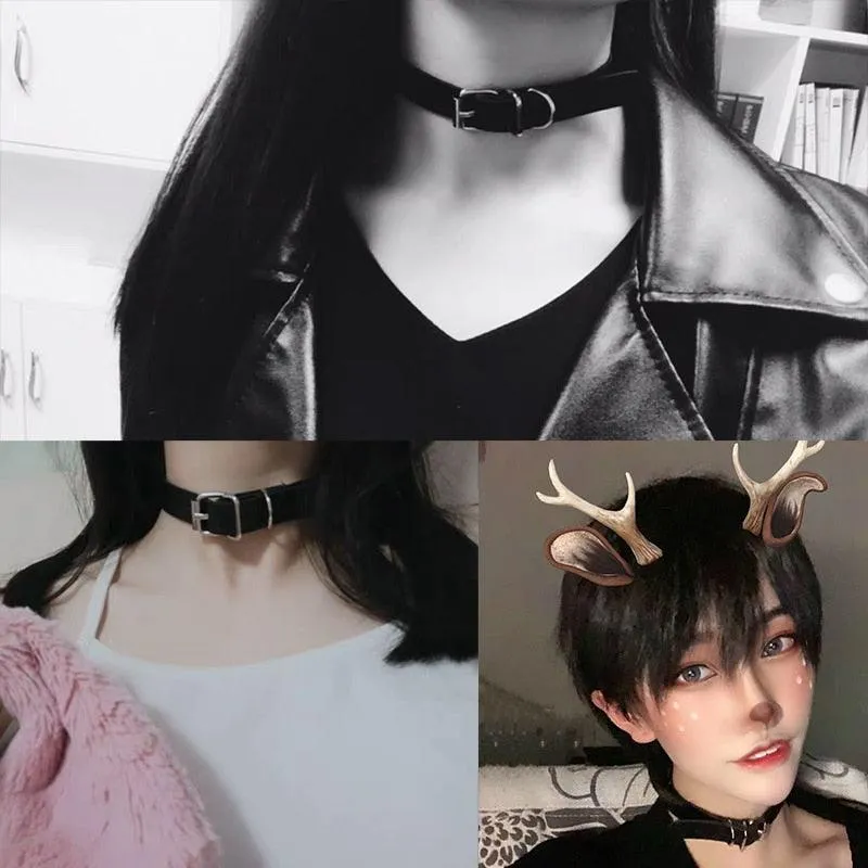 Hot Punk Harajuku Collar Choker Necklace Kit head PU Leather Choker Punk Goth  Handmade Neck Bracelet animal Jewelry wholesale