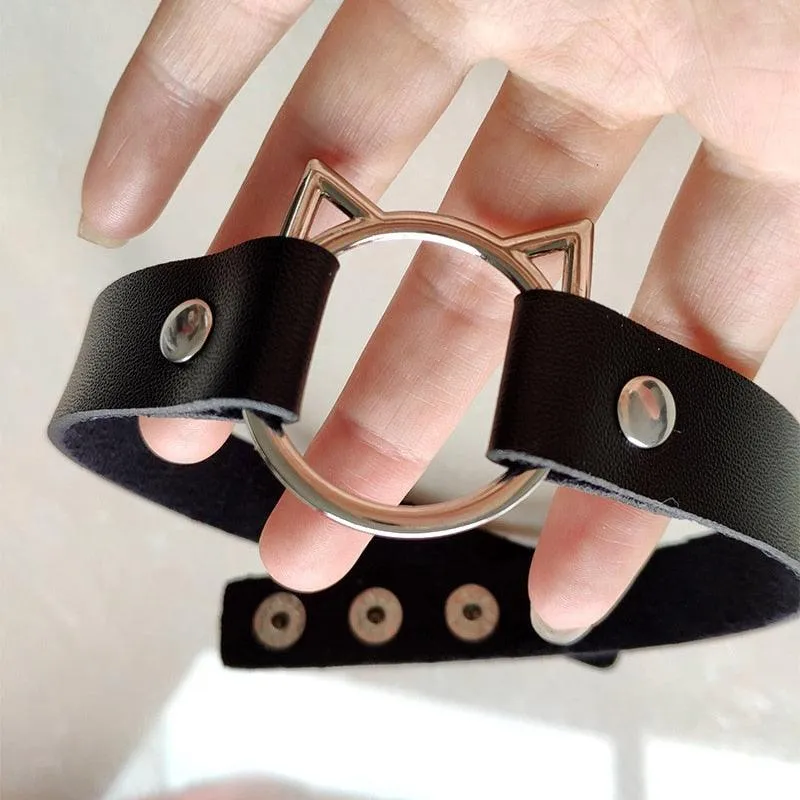 Hot Punk Harajuku Collar Choker Necklace Kit head PU Leather Choker Punk Goth  Handmade Neck Bracelet animal Jewelry wholesale