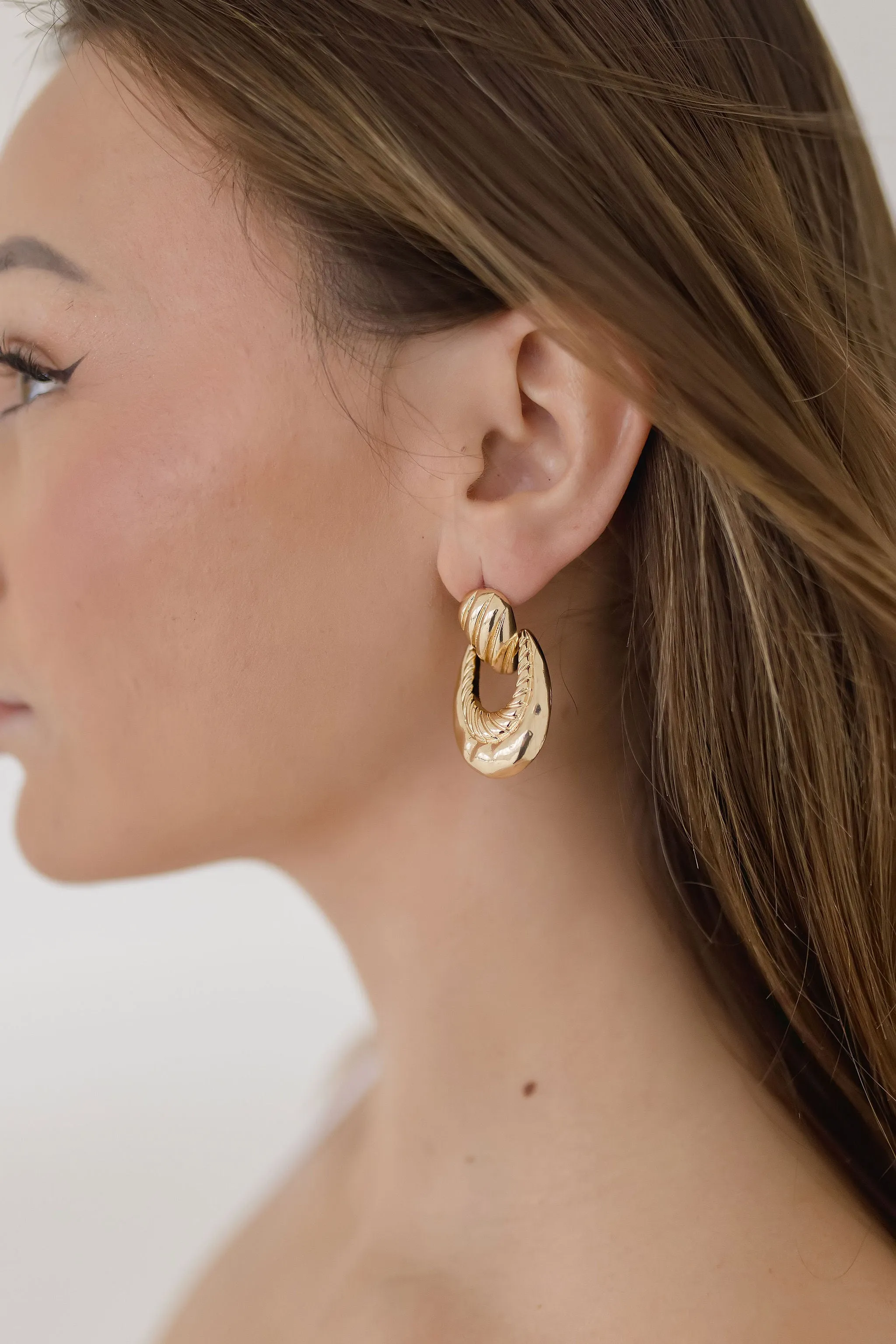Hudson Layered Textured Drop Earrings Gold
