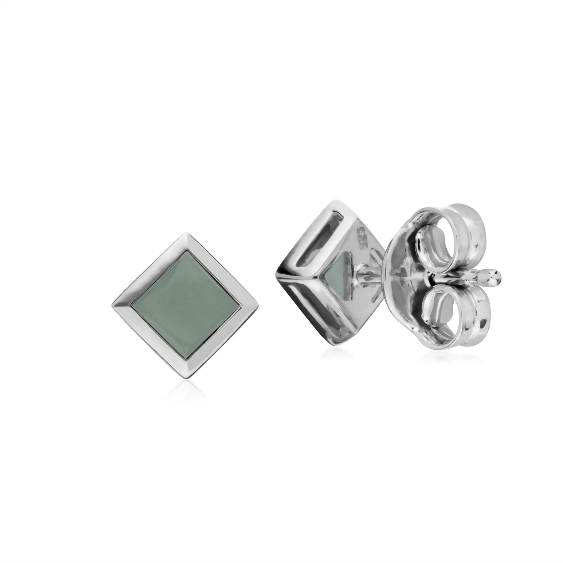 Jade Ohrring, Sterlingsilber Einfaches Jade Blende Quadrat