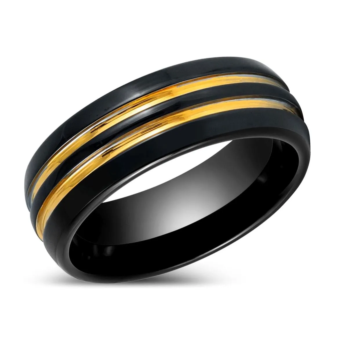 JAUCA | Black Tungsten Ring Two Yellow Strips