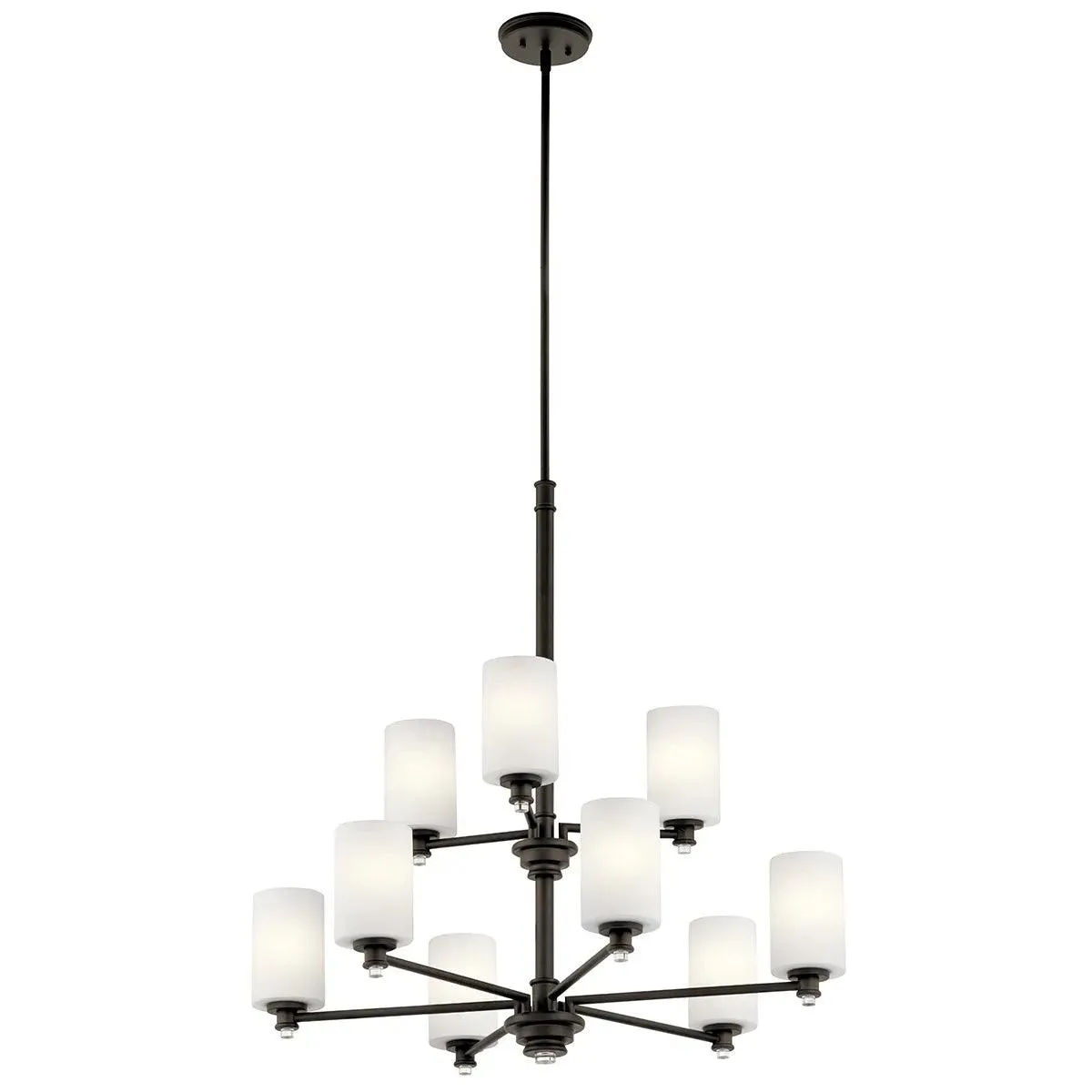 Joelson 33" 9-Light Chandelier Multi-Tier with Satin etched cased opal glass, Olde bronze Finish