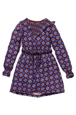 Kala Long Sleeve Retro Print Dress