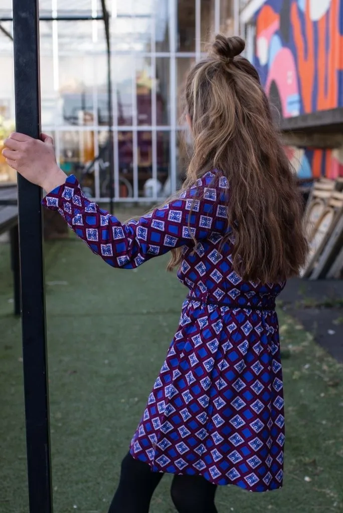 Kala Long Sleeve Retro Print Dress