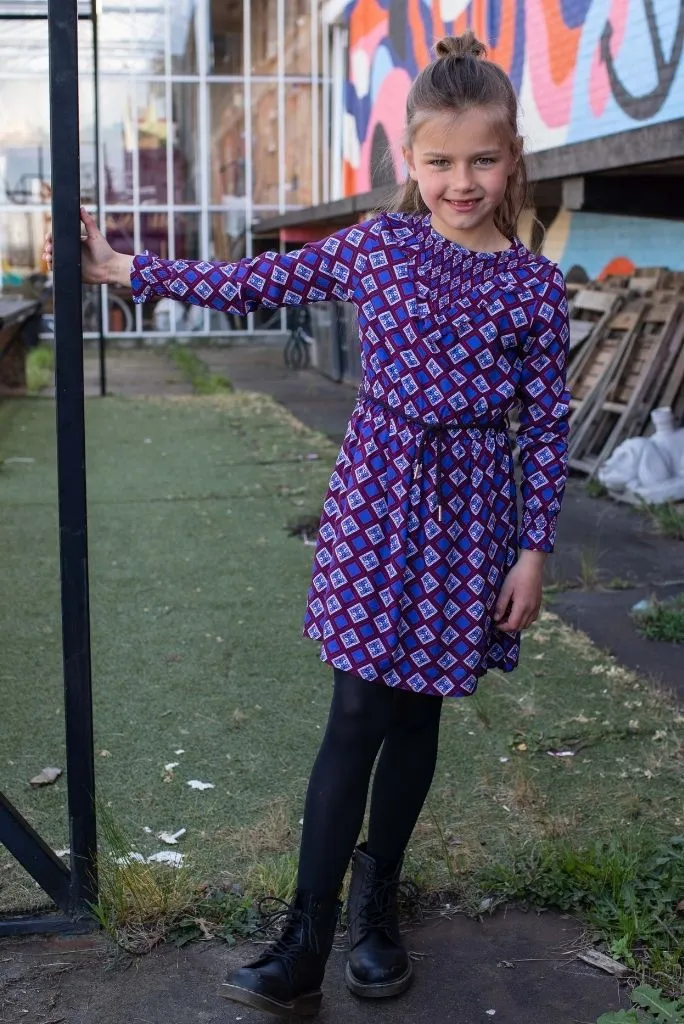 Kala Long Sleeve Retro Print Dress