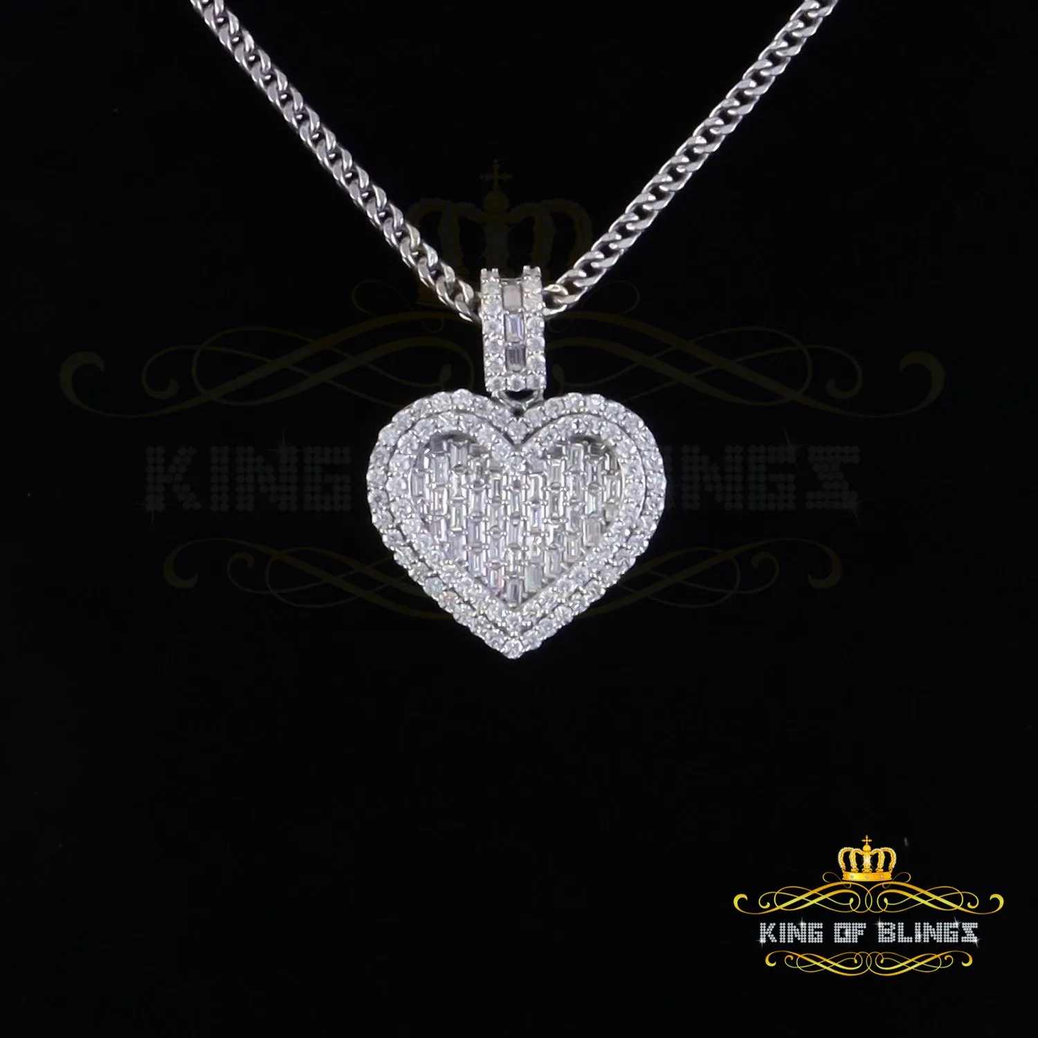 King Of Bling's 925 Sterling White Silver Heart Pendant 7.50ct VVS D Clr Moissanite for He/She.