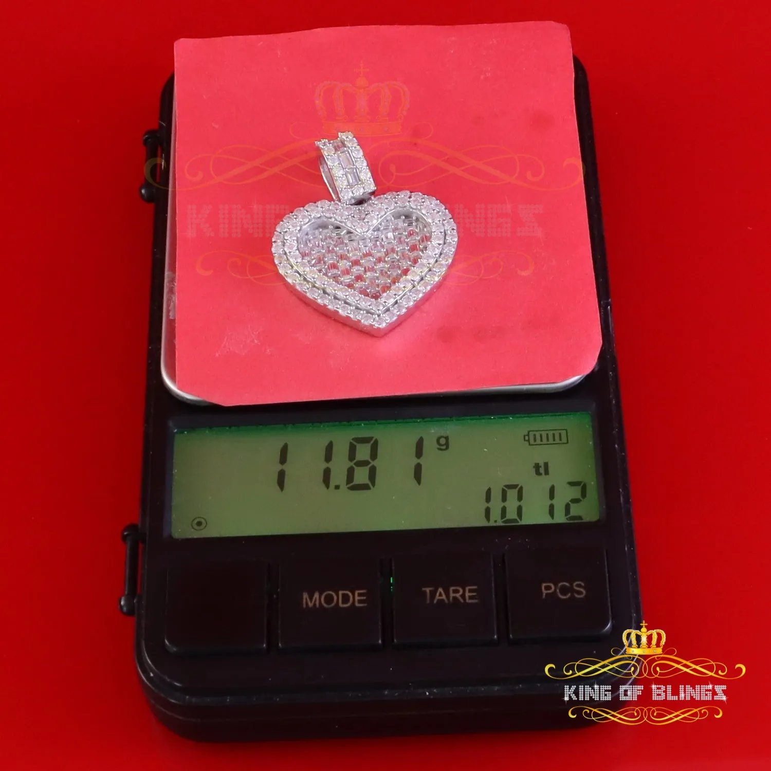 King Of Bling's 925 Sterling White Silver Heart Pendant 7.50ct VVS D Clr Moissanite for He/She.