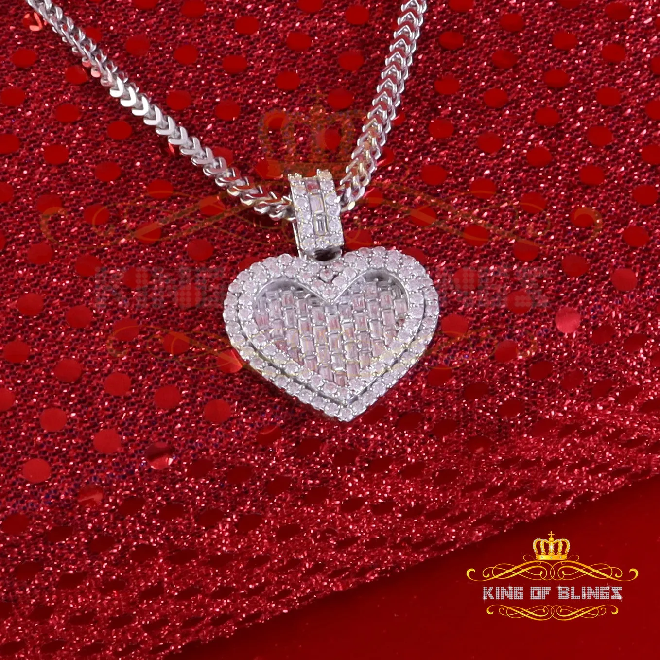 King Of Bling's 925 Sterling White Silver Heart Pendant 7.50ct VVS D Clr Moissanite for He/She.