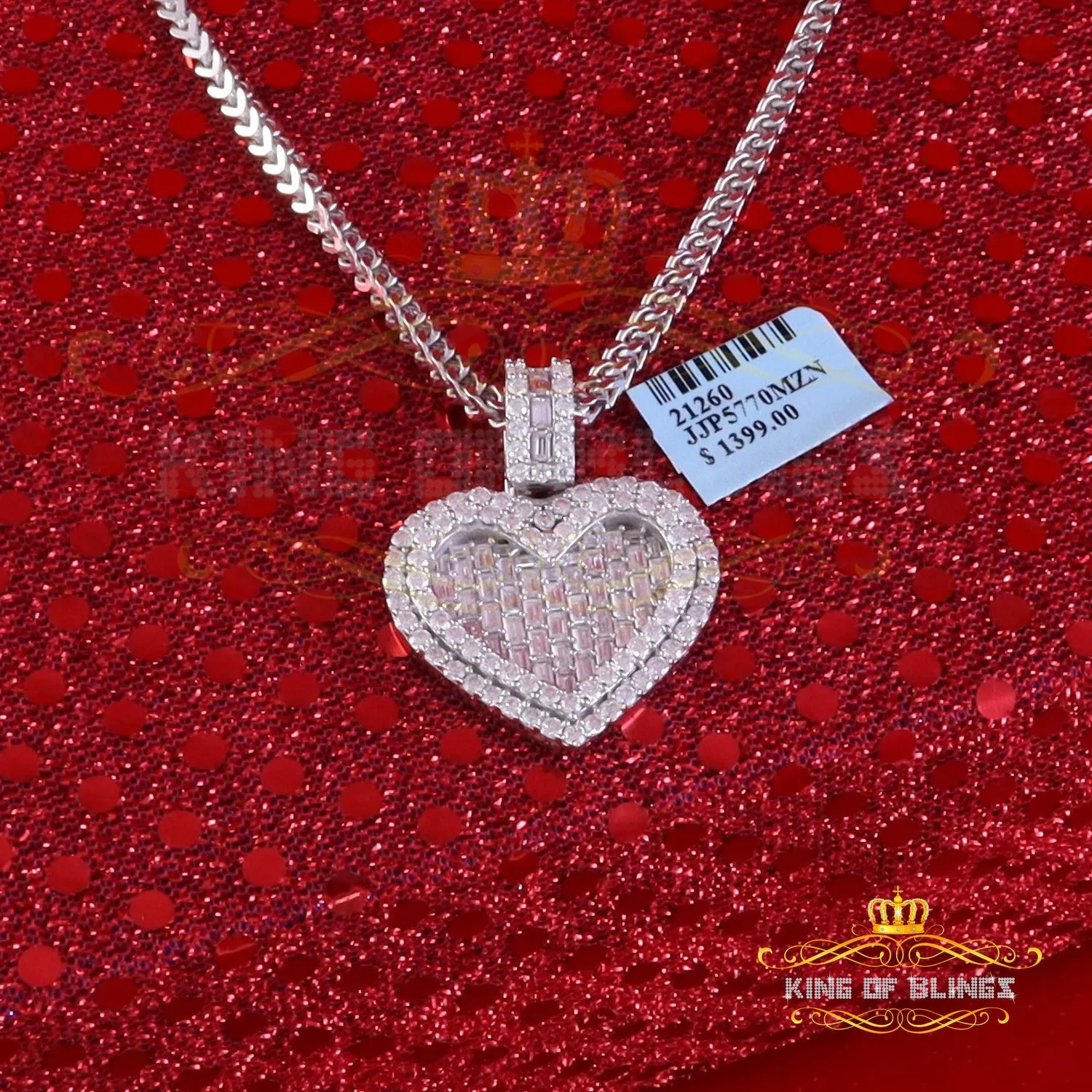 King Of Bling's 925 Sterling White Silver Heart Pendant 7.50ct VVS D Clr Moissanite for He/She.