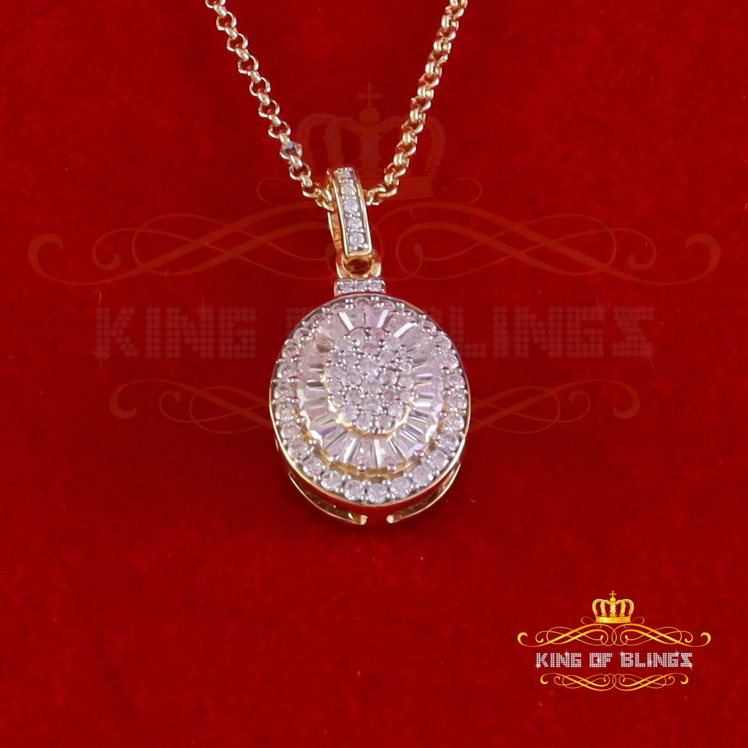 King Of Bling's 925 Sterling Yellow Silver 1.00ct VVS D CLr. Moissanite Oval Pendant for Womens