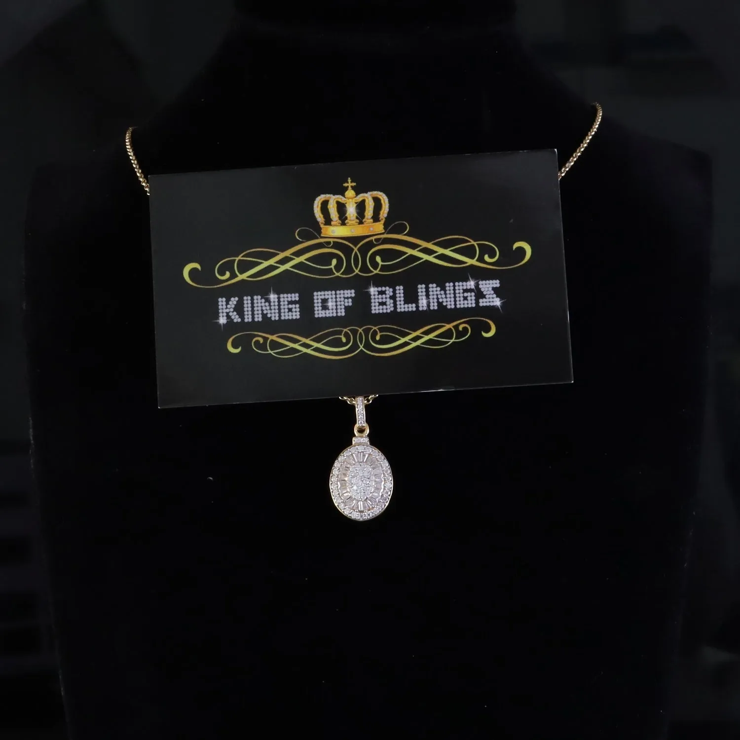 King Of Bling's 925 Sterling Yellow Silver 1.00ct VVS D CLr. Moissanite Oval Pendant for Womens
