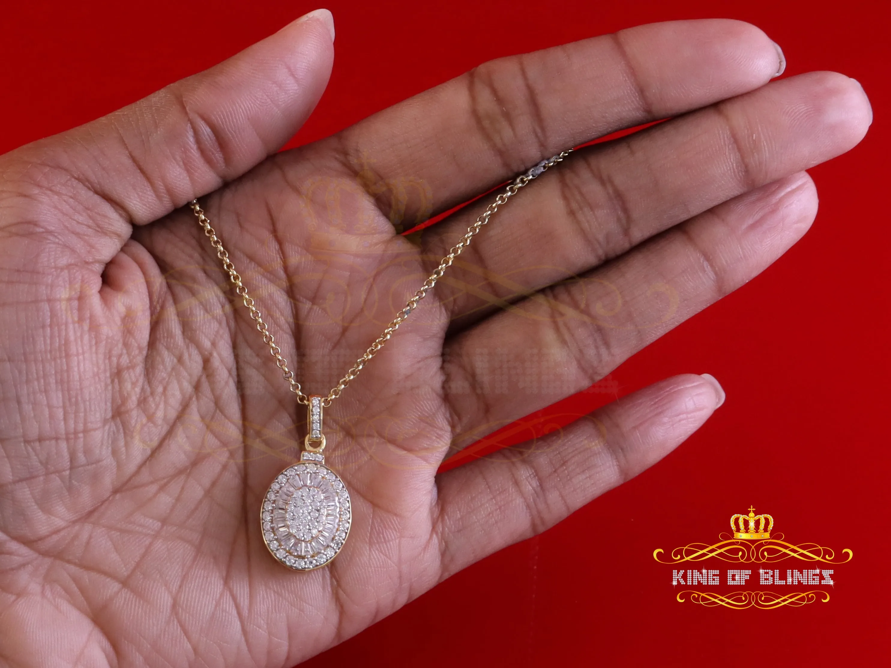 King Of Bling's 925 Sterling Yellow Silver 1.00ct VVS D CLr. Moissanite Oval Pendant for Womens