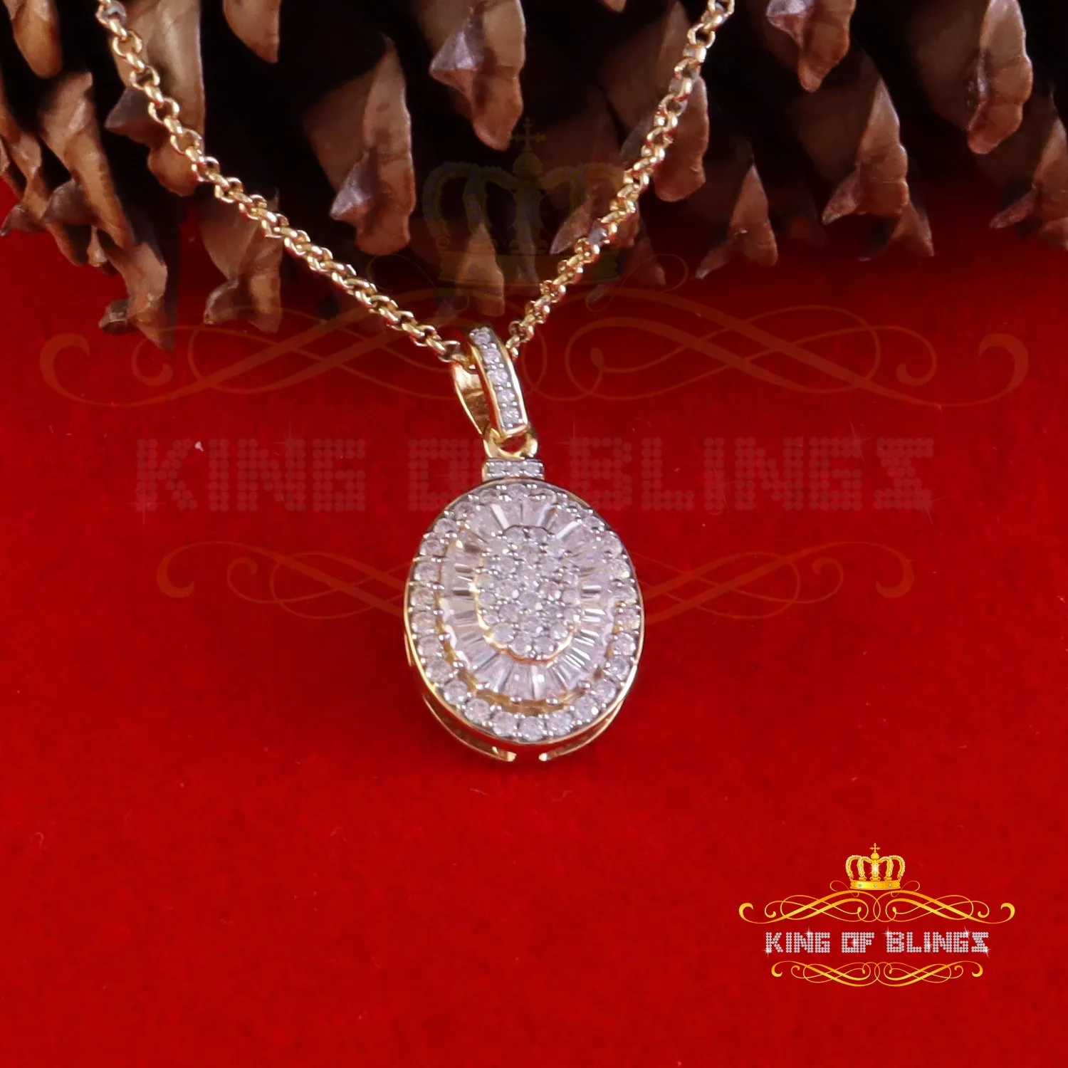 King Of Bling's 925 Sterling Yellow Silver 1.00ct VVS D CLr. Moissanite Oval Pendant for Womens