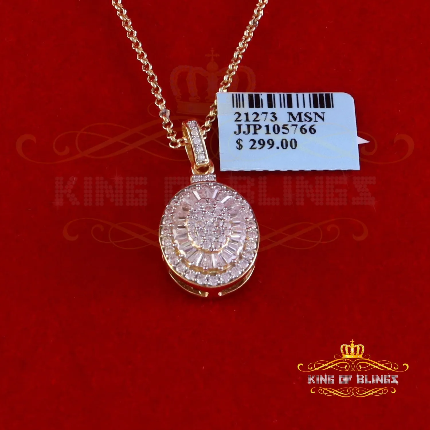King Of Bling's 925 Sterling Yellow Silver 1.00ct VVS D CLr. Moissanite Oval Pendant for Womens