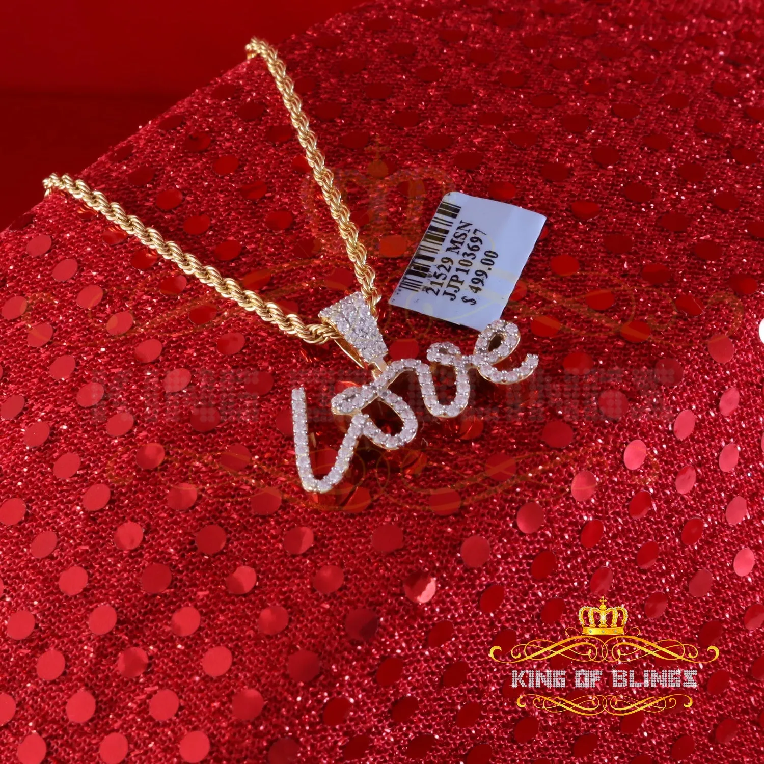 King Of Bling's Love Pendant for Women's 925 Yellow Silver1.00ct VVS D Clr. Round Moissanite